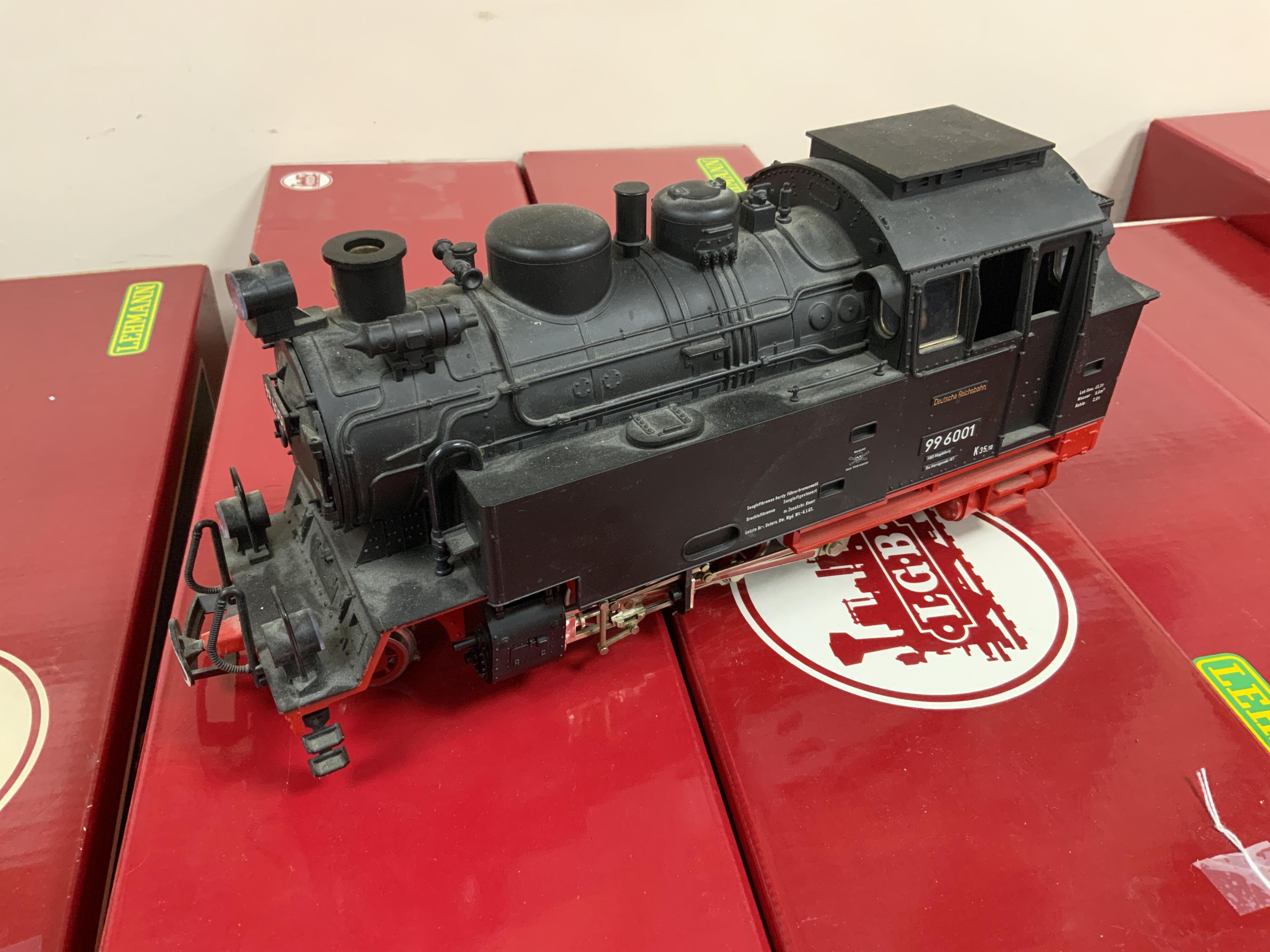 A quantity of Lehman LGB G scale railway including; a live steam Hornby Railways 3.5 inch gauge Stephenson’s Rocket locomotive, together with three LGB locomotives; a Deutsche Reichsbahn 2-6-2T loco, a Zillertalbahn 0-6-